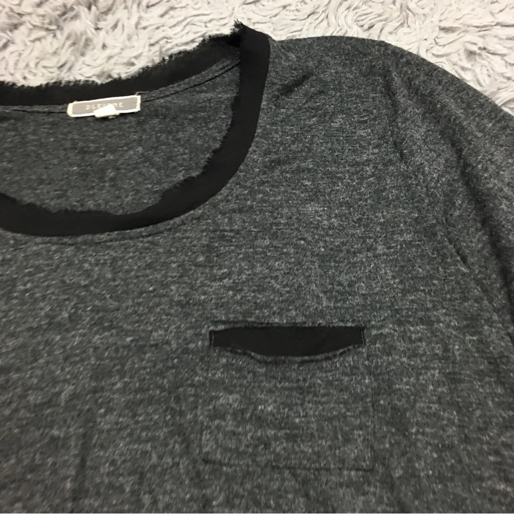 Anthropologie Pleione  Contrast Trim Chiffon Top High Low Chest Pocket Gray XL - Picture 8 of 16